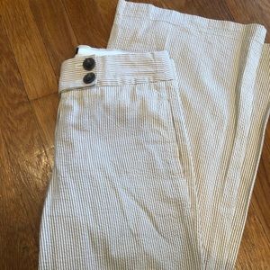 J. Crew seersucker wide leg khaki/white pants